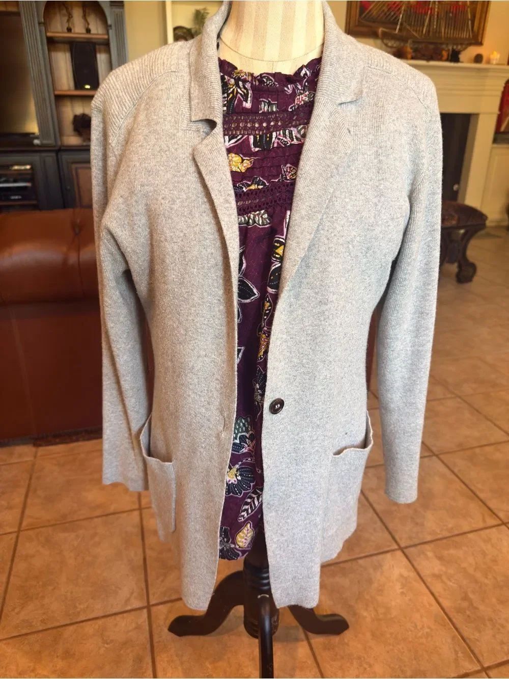 Light Gray Open-Front Knit Jacket - Picture 10 of 16